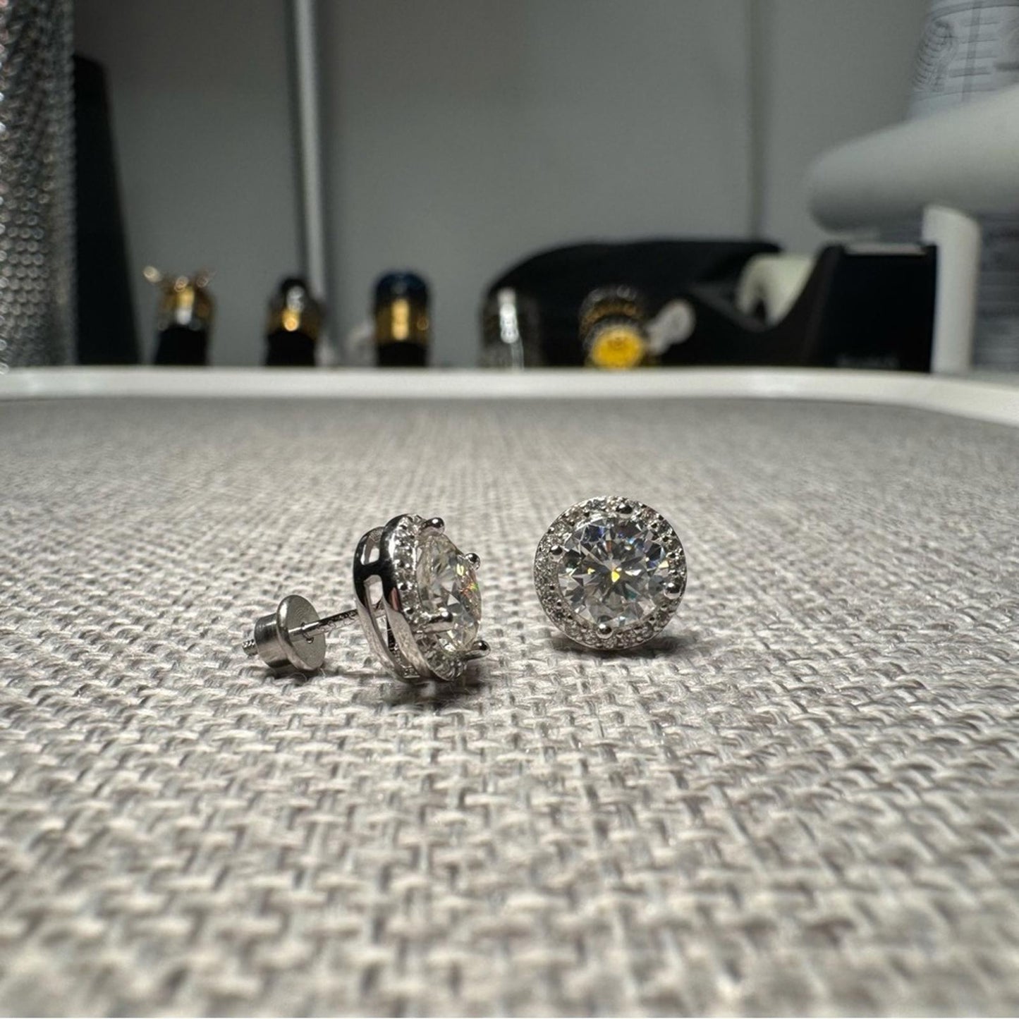 2.00 carat Moissanites 925 Sterling Silver Stud Earrings Halo Rounds with Screw Backs