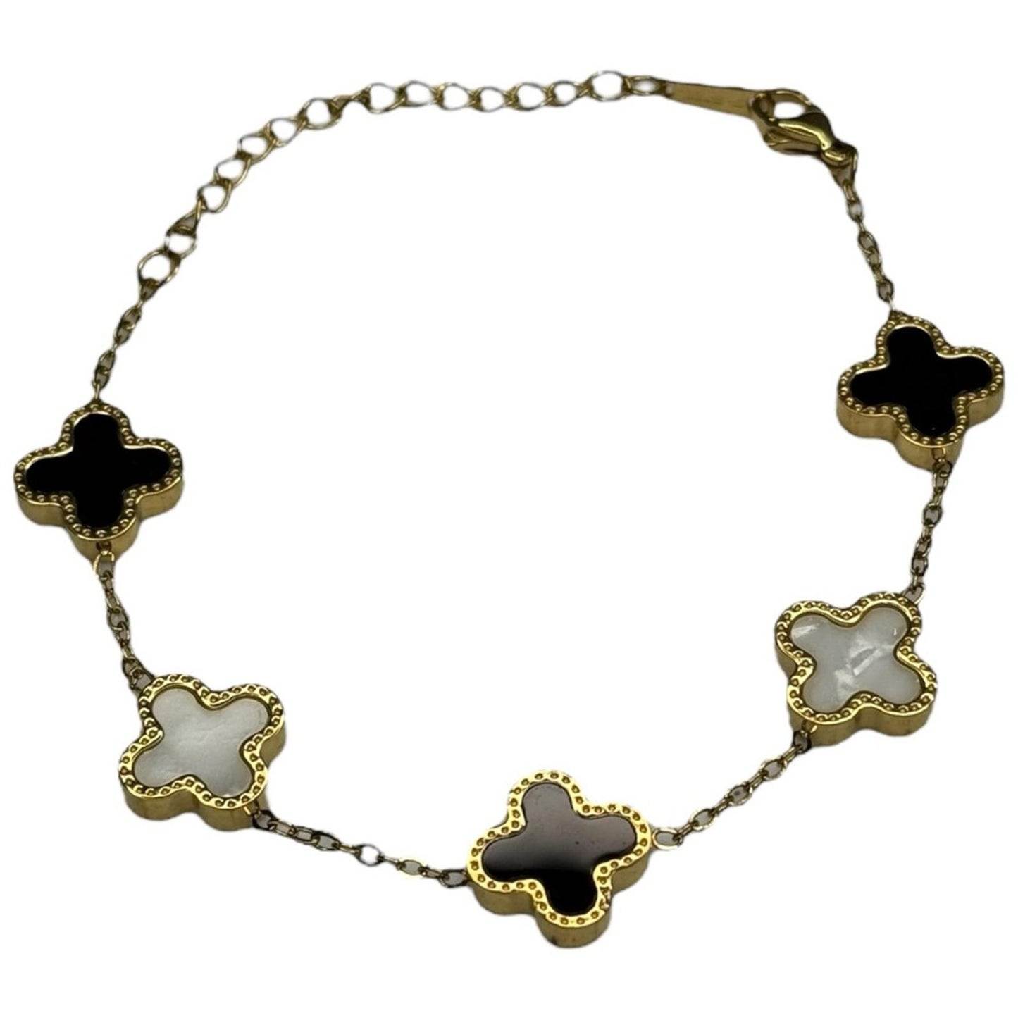 Gold Stainless Steel Reversible Clover Bracelet - Black or White