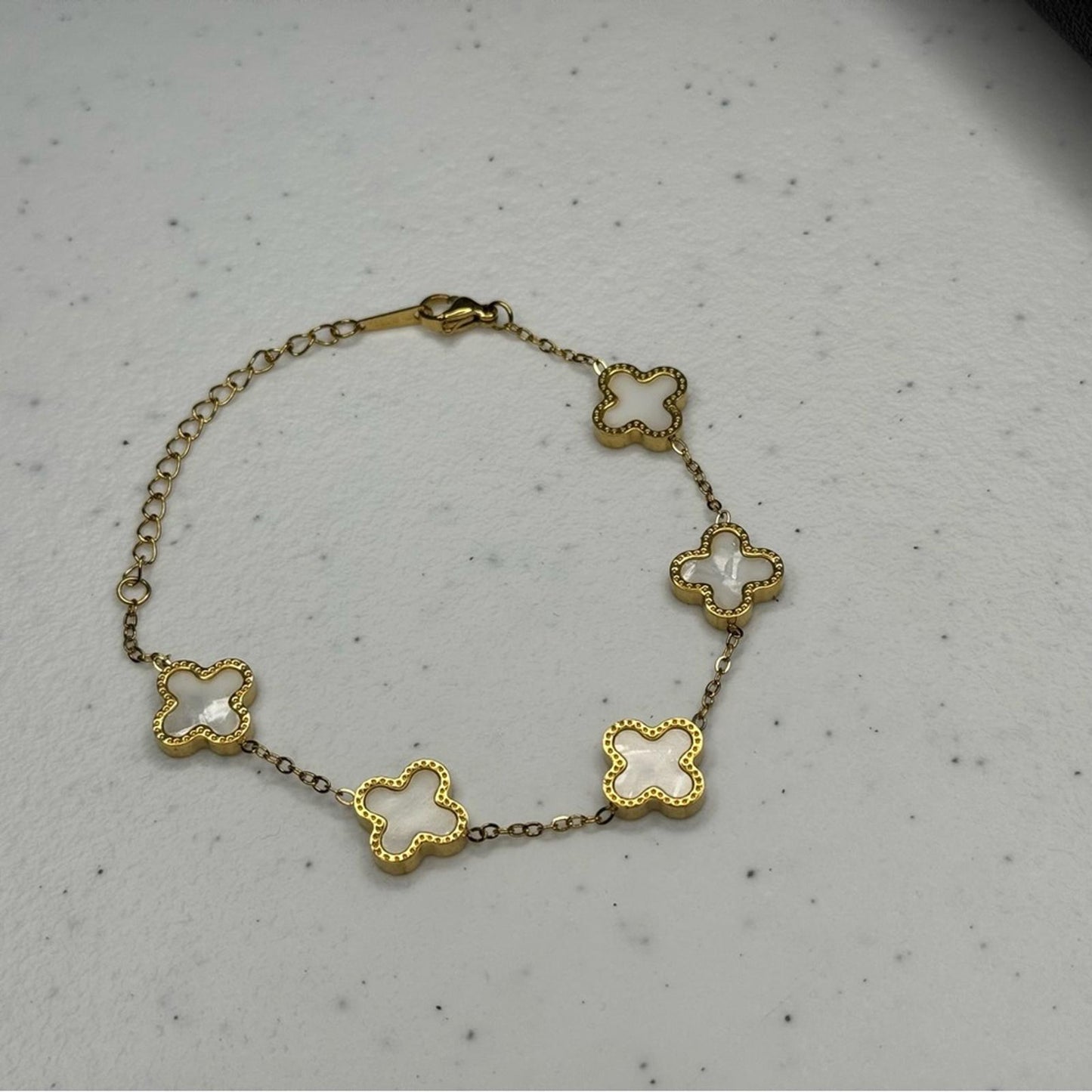 Gold Stainless Steel Reversible Clover Bracelet - Black or White