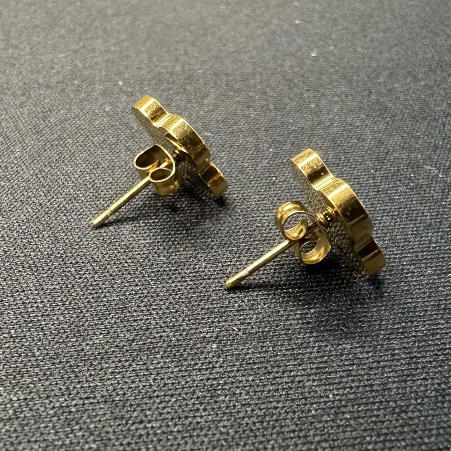 Gold Stainless Steel Clover Stud Post Earrings