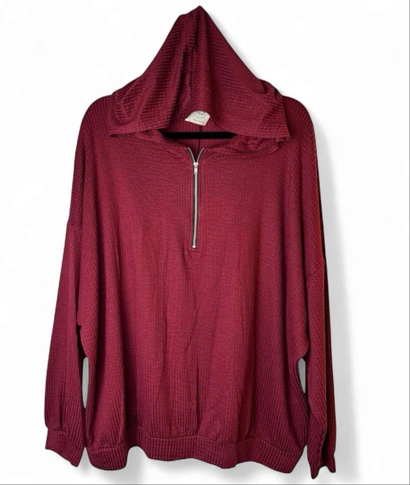 Oversized Burgundy 1/4 Zip Textured Pullover