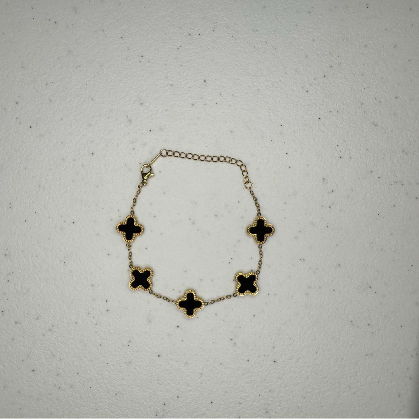 Gold Stainless Steel Reversible Clover Bracelet - Black or White