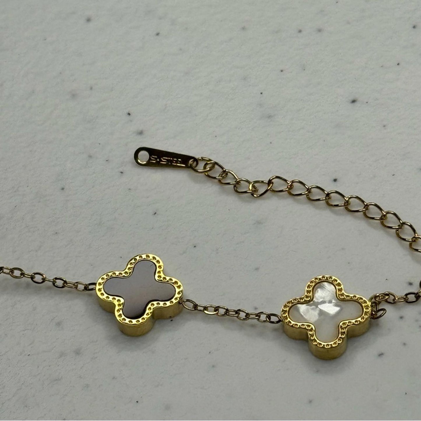 Gold Stainless Steel Reversible Clover Bracelet - Black or White
