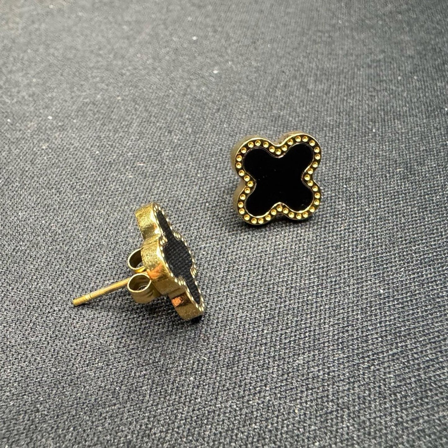 Gold Stainless Steel Clover Stud Post Earrings