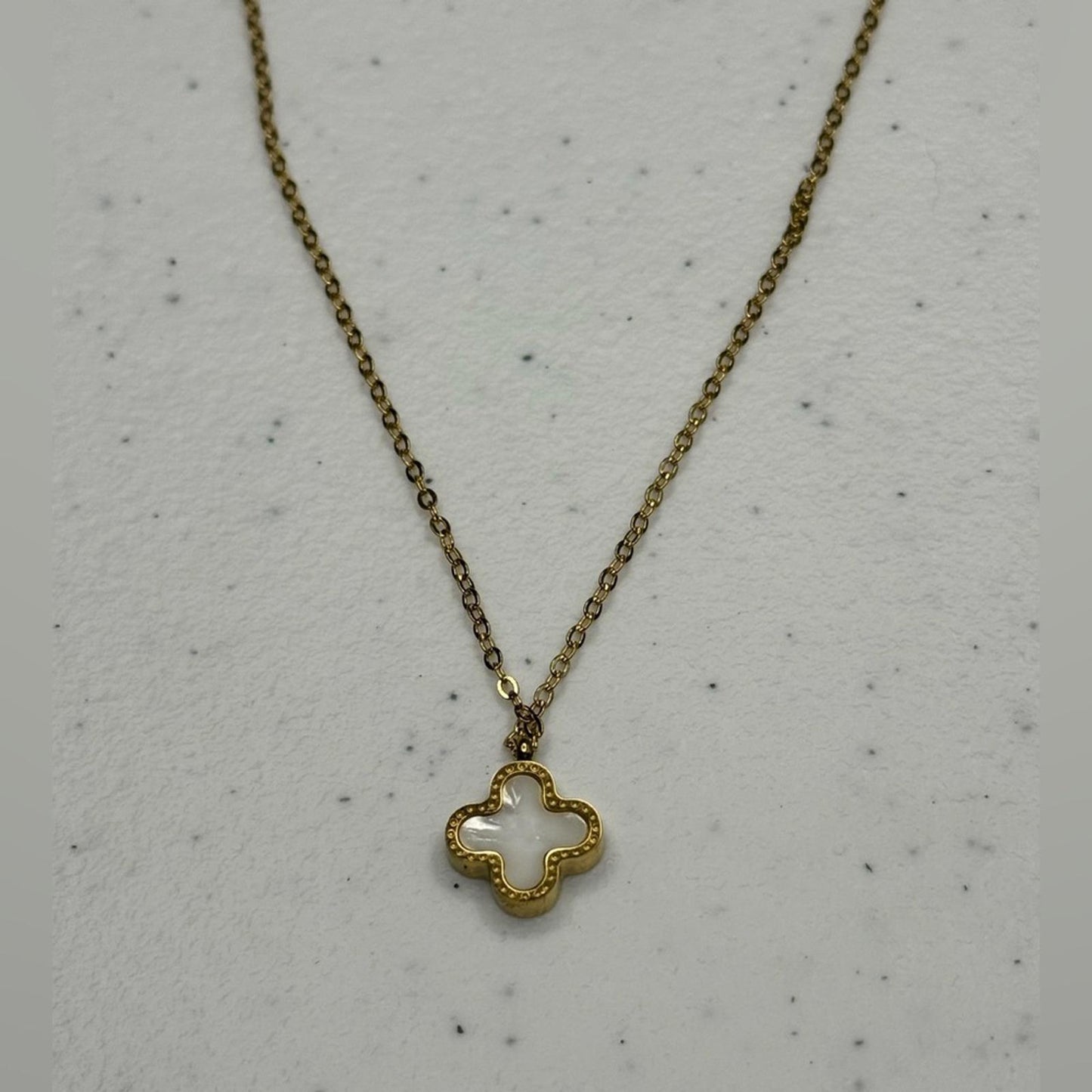 Gold Stainless Steel Reversible Clover Necklace - Black or White