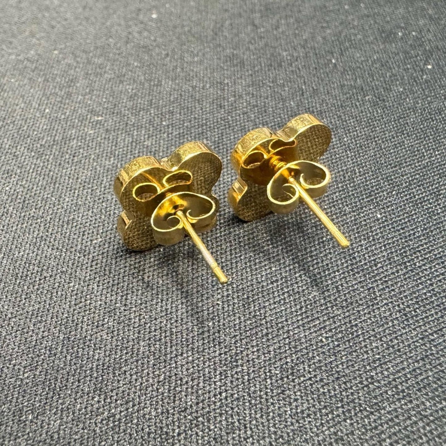 Gold Stainless Steel Clover Stud Post Earrings