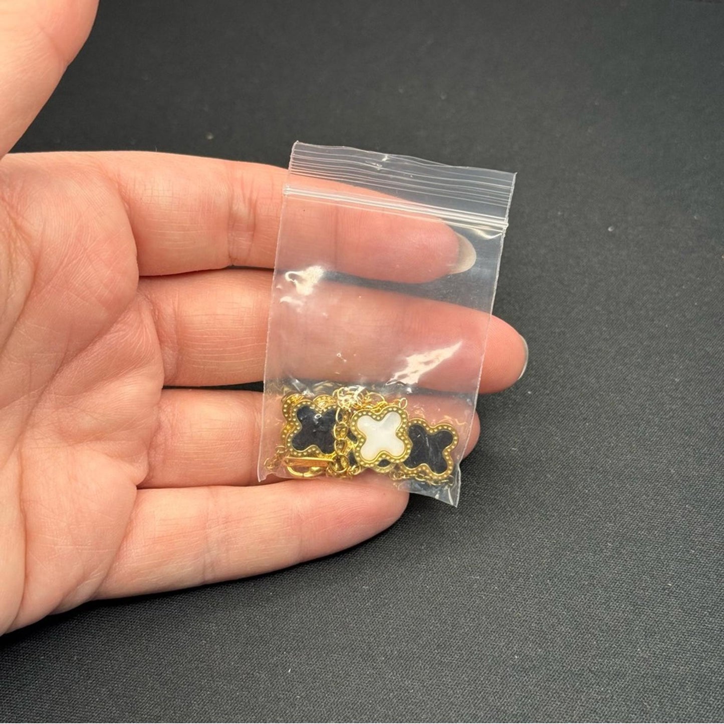 Gold Stainless Steel Reversible Clover Bracelet - Black or White