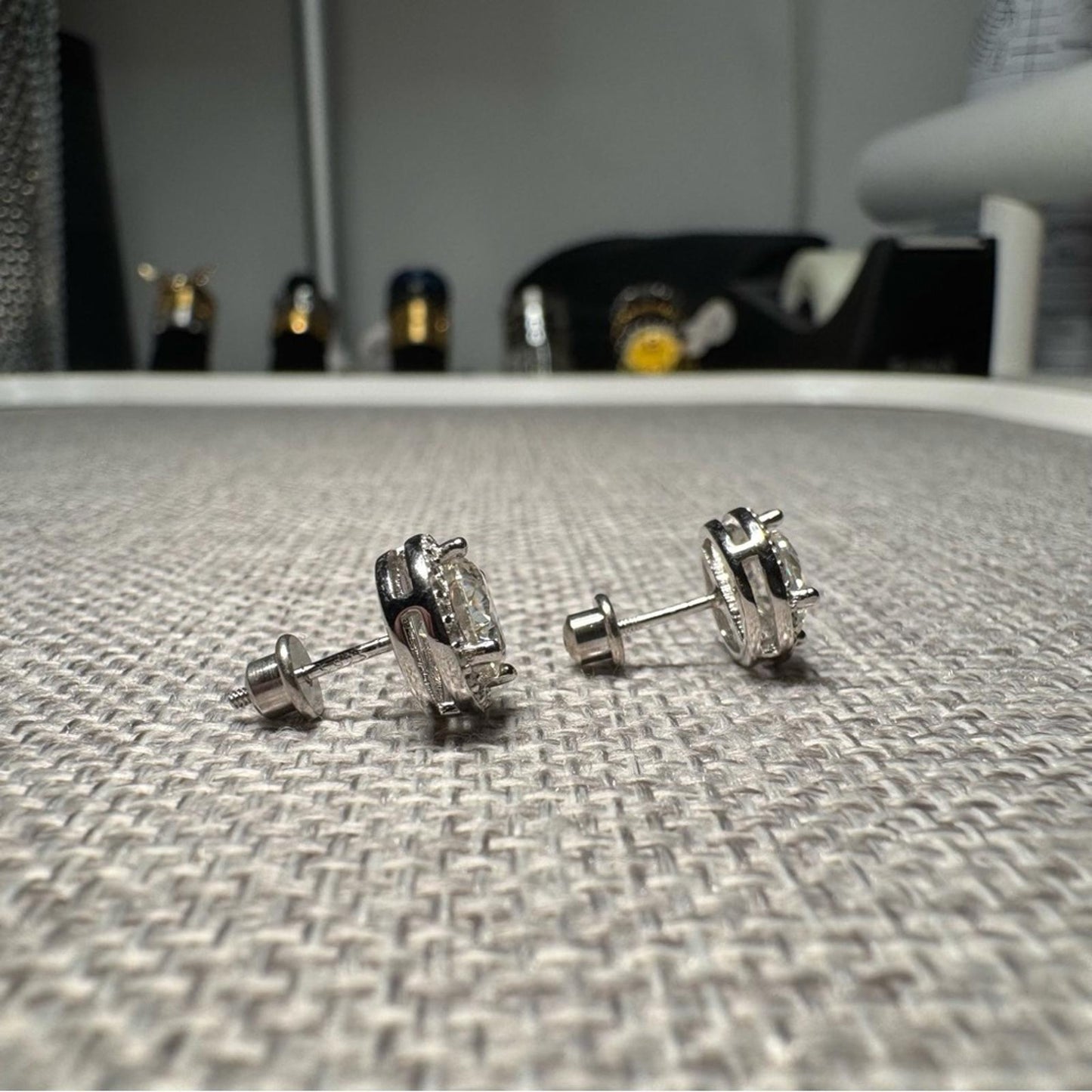 2.00 carat Moissanites 925 Sterling Silver Stud Earrings Halo Rounds with Screw Backs