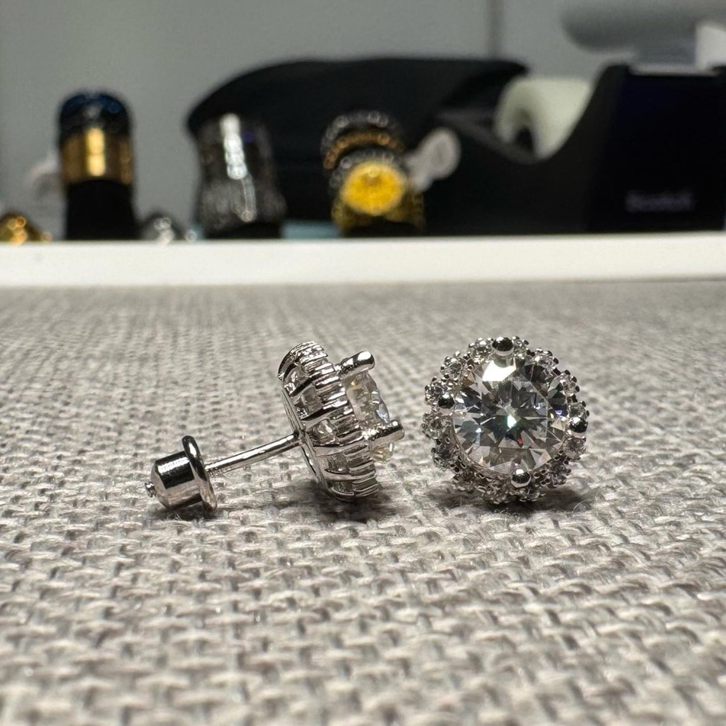 2.00 carat Moissanite 925 Sterling Silver Halo Floral Studs Earrings with Screw Backs