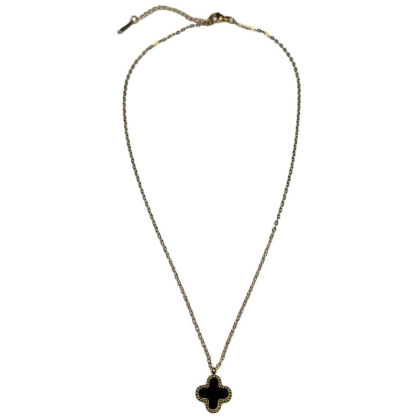 Gold Stainless Steel Reversible Clover Necklace - Black or White