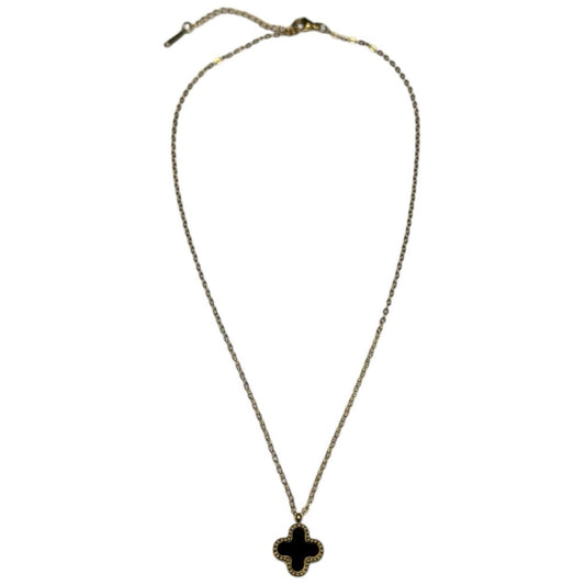 Gold Stainless Steel Reversible Clover Necklace - Black or White