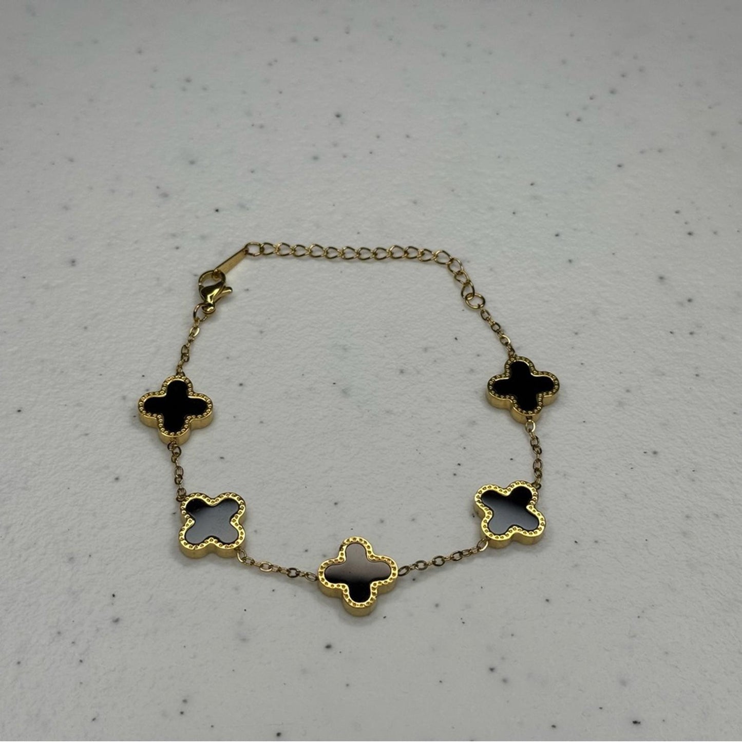 Gold Stainless Steel Reversible Clover Bracelet - Black or White