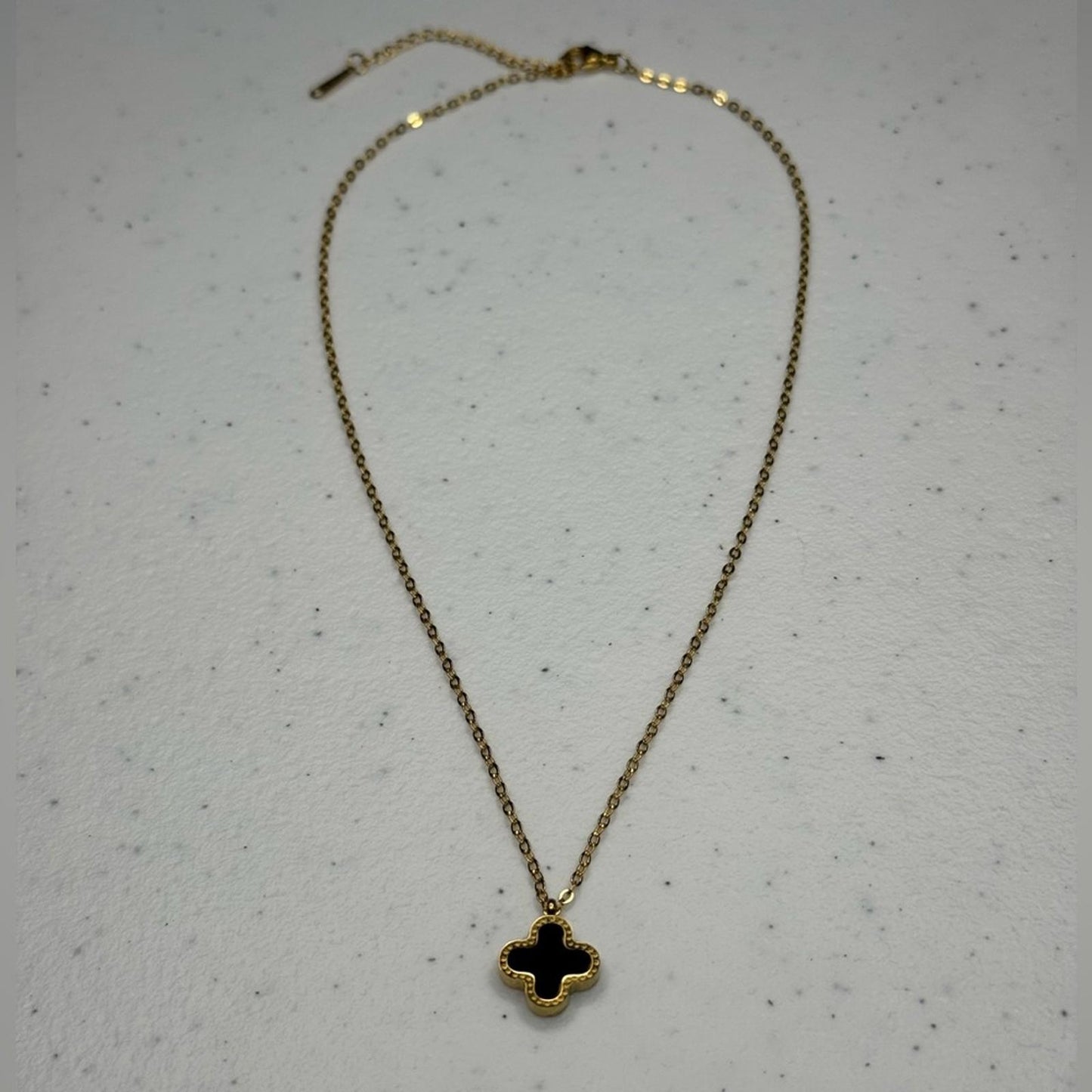 Gold Stainless Steel Reversible Clover Necklace - Black or White