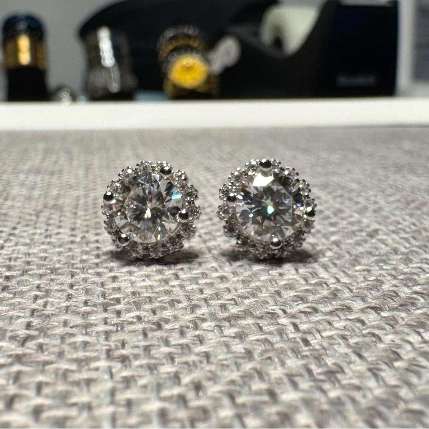 2.00 carat Moissanite 925 Sterling Silver Halo Floral Studs Earrings with Screw Backs