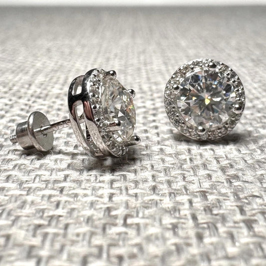 2.00 carat Moissanites 925 Sterling Silver Stud Earrings Halo Rounds with Screw Backs
