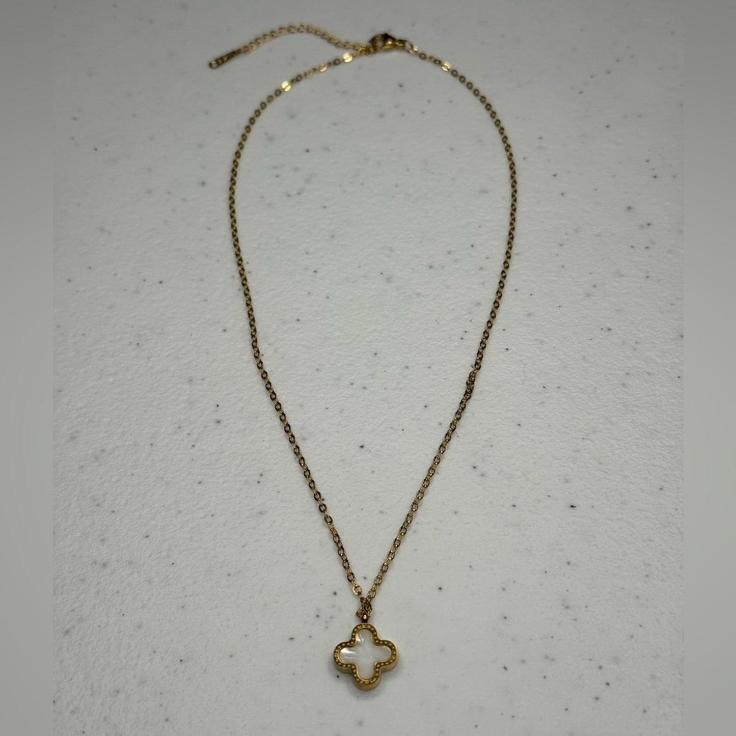 Gold Stainless Steel Reversible Clover Necklace - Black or White