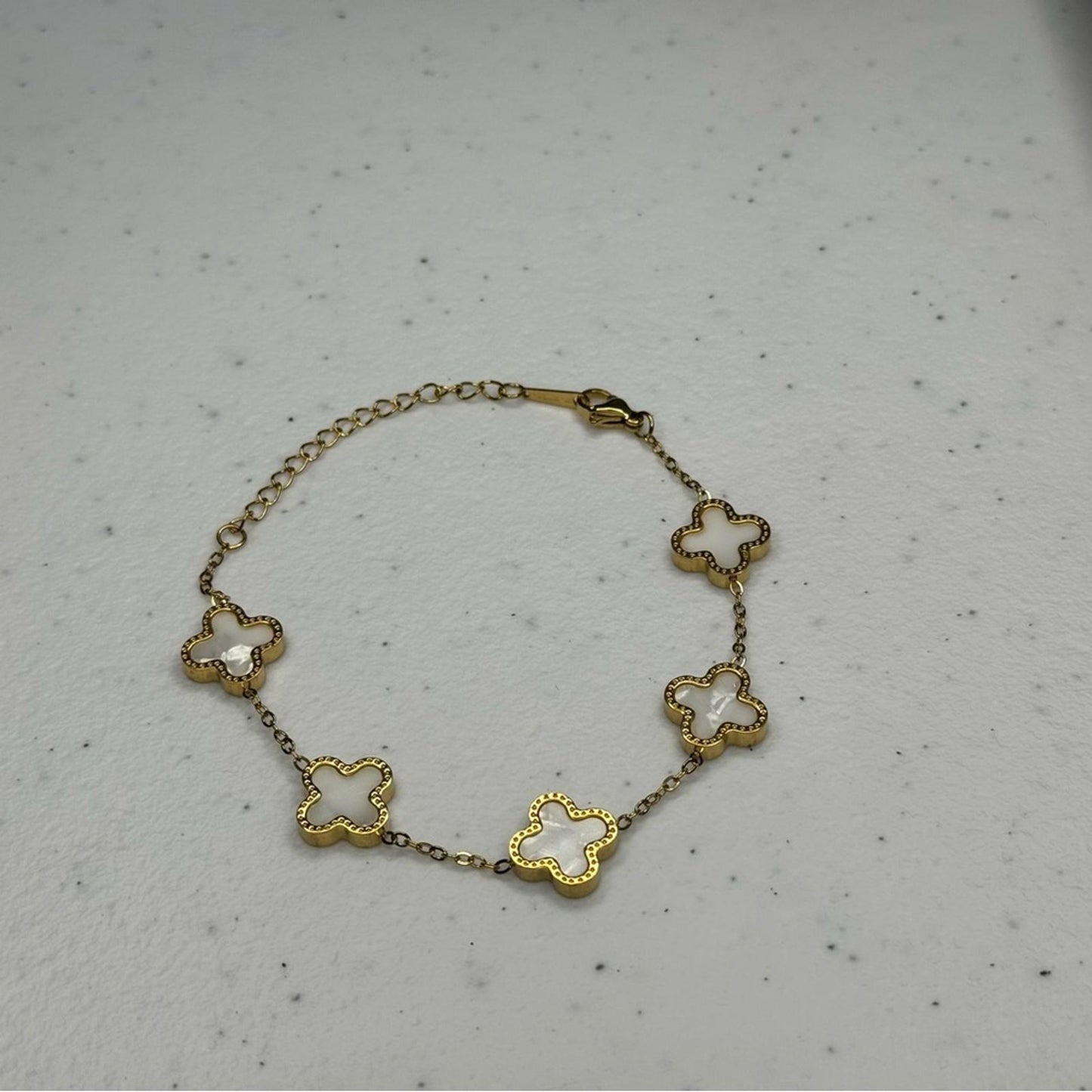 Gold Stainless Steel Reversible Clover Bracelet - Black or White