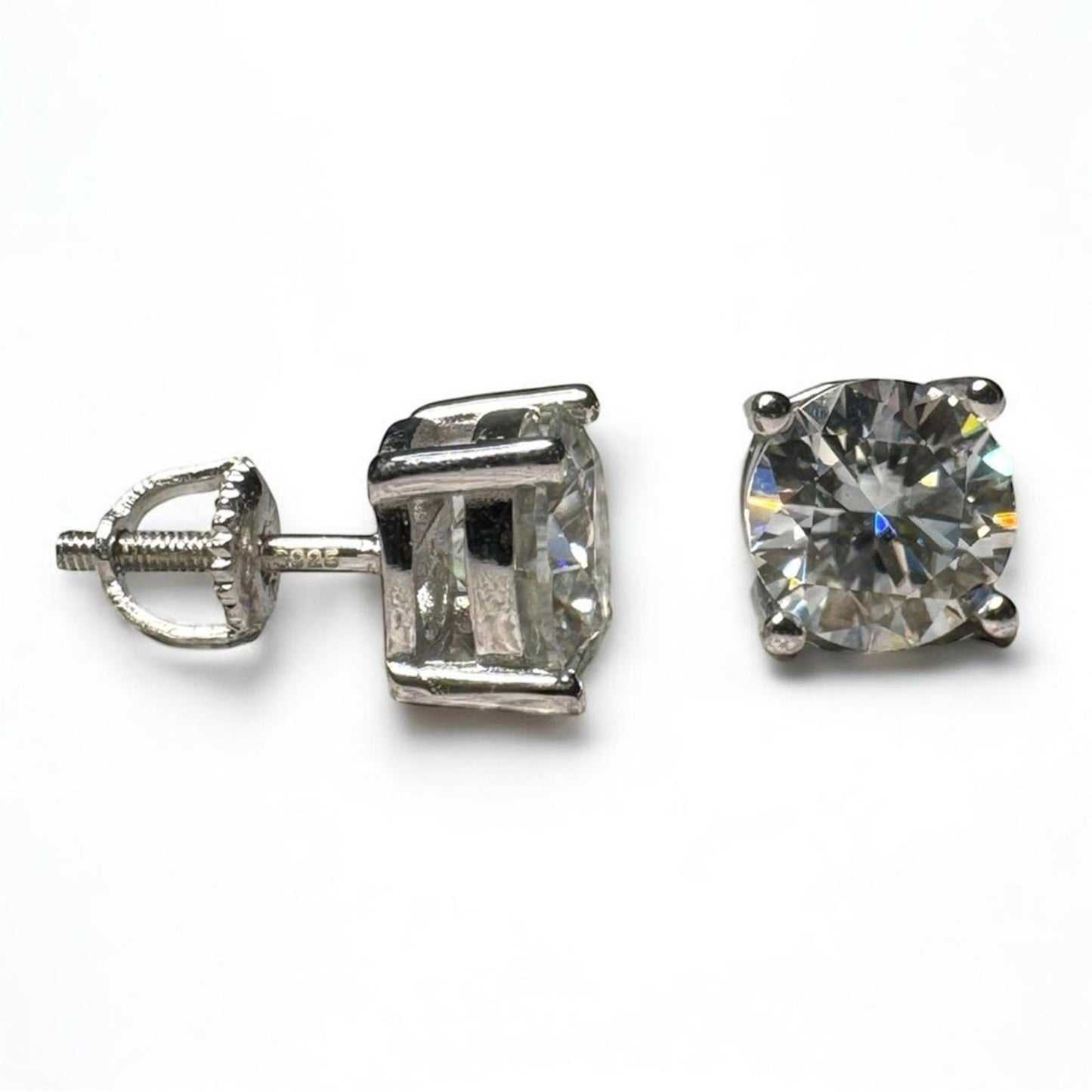 3.00 carat Moissanite 925 Sterling Silver Stud Earrings with Screw Backs