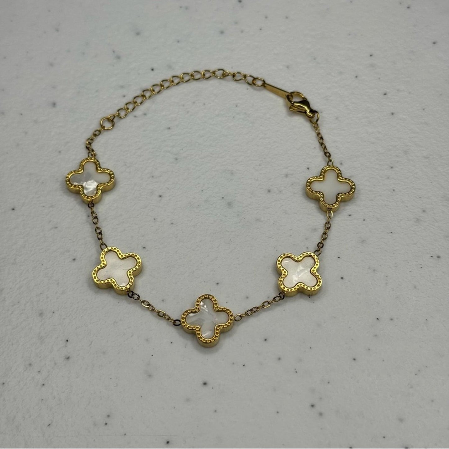 Gold Stainless Steel Reversible Clover Bracelet - Black or White