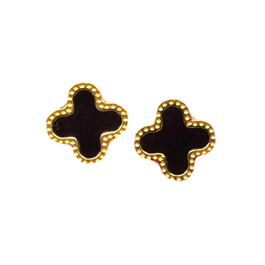 Gold Stainless Steel Clover Stud Post Earrings