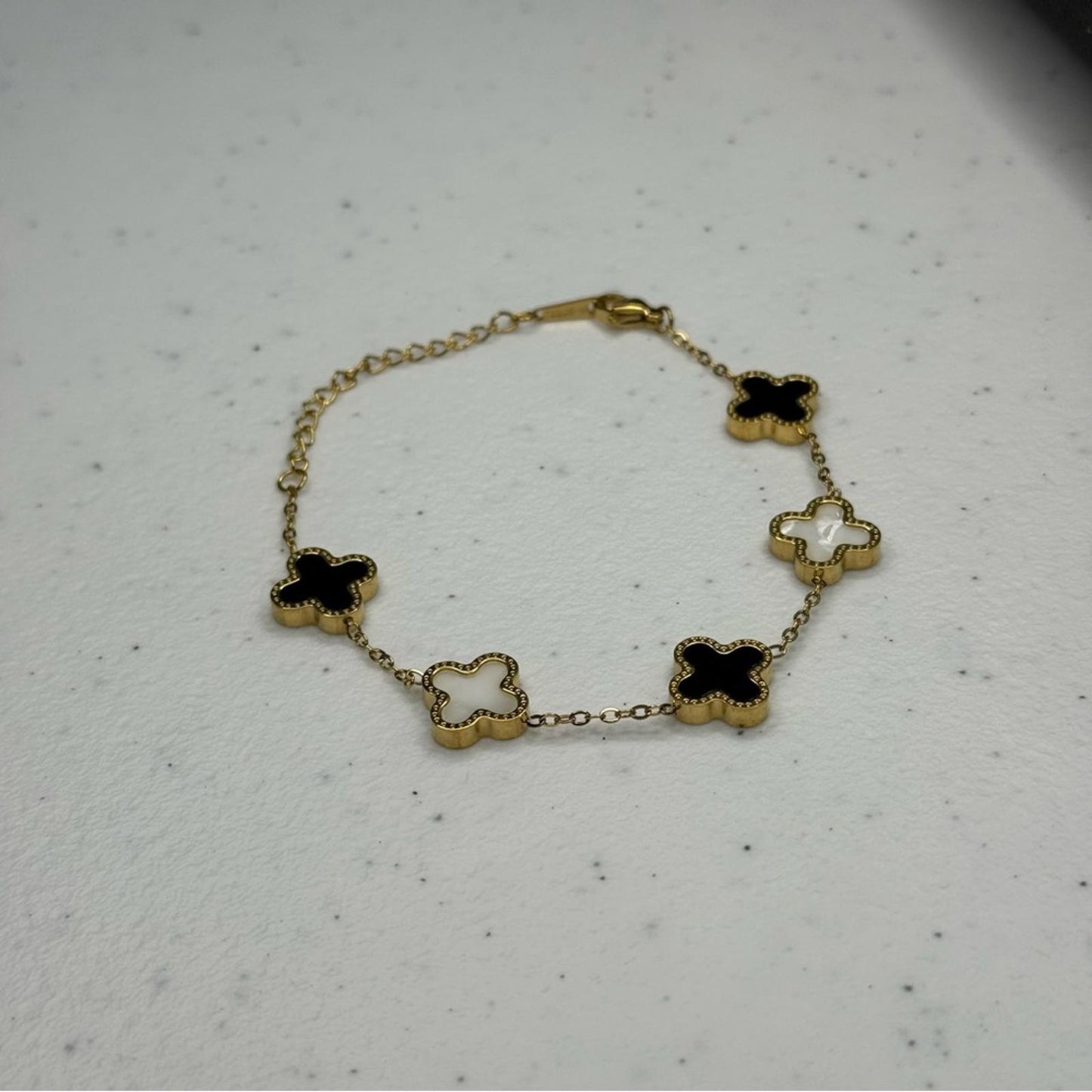 Gold Stainless Steel Reversible Clover Bracelet - Black or White