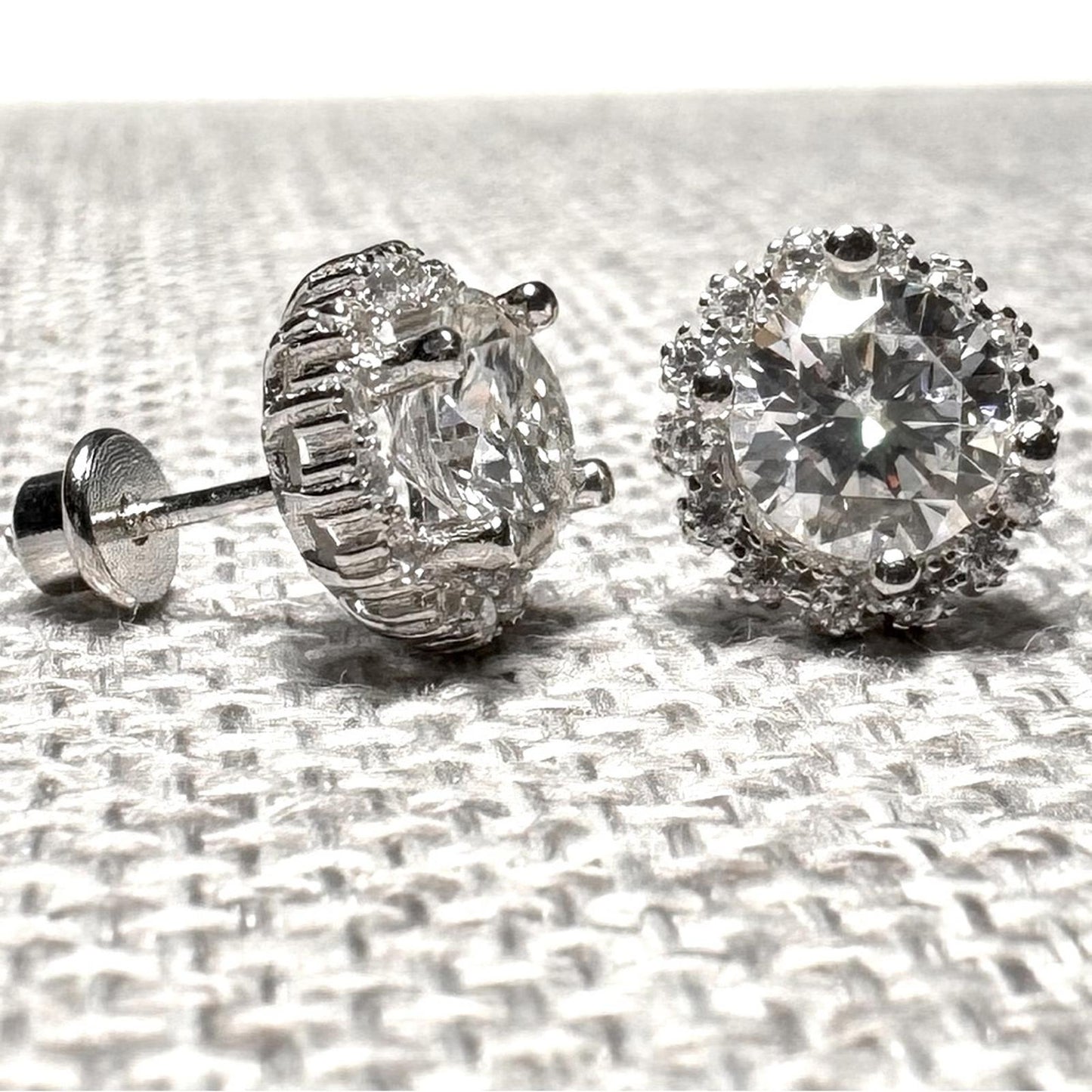 2.00 carat Moissanite 925 Sterling Silver Halo Floral Studs Earrings with Screw Backs